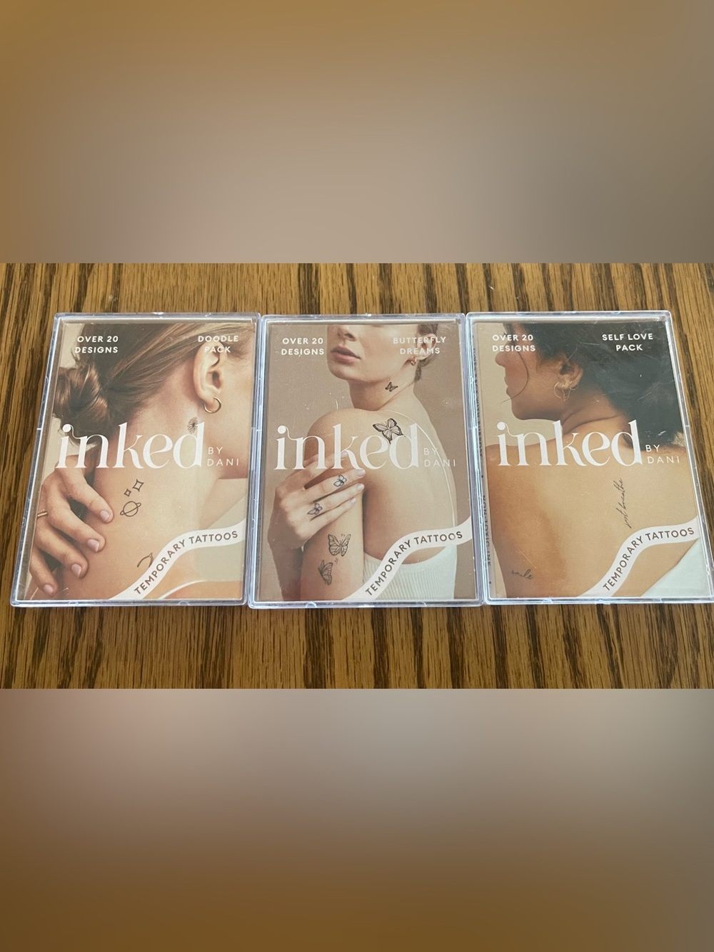 INKED by Dani Temporary Tattoos 3-pack: Butterfly, Doodle & Self Love